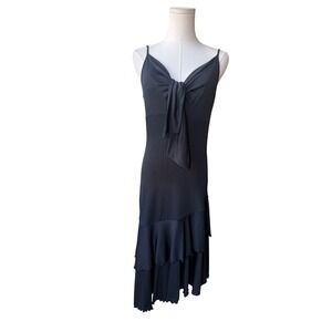 Kensie Y2K Black Babydoll Midi Dress SzM Asymmetrical‎ Hem Fairy Grunge Ruffle
